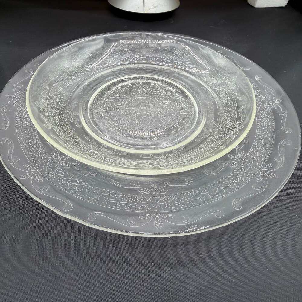 MacBeth-Evans Vintage Stippled Rose Band Clear Depression Glass Plates, Set of 2